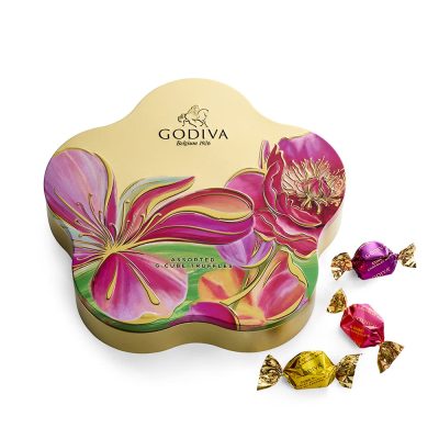 Godiva Chocolatier Gourmet Chocolate Truffles – Limited Edition Mothers Day, Birthday and Spring Gifing – Assorted Luxury Chocolate Candy in an Elegant Spring Floral G Cube Flower Tin – 32 Pieces
