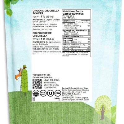 Food to Live Organic Chlorella Powder, 1 Pound — Non-GMO, Kosher, Raw Green Algae, Vegan Superfood, Bulk, Pure Vegan Green Protein, Rich in Vitamins and Minerals, Great for Drinks, Broken Cell Wall