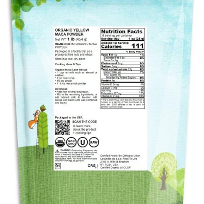 Food to Live Organic Yellow Maca Powder, 1 Pound – Non-GMO, Kosher, Raw Ground Maca Root, Vegan, Flour, Bulk