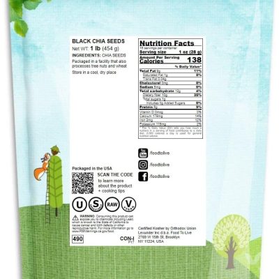 Black Chia Seeds, 1 Pound – Whole, Sproutable, Vegan, Kosher, Keto, Sirtfood, Bulk. Rich in Essential Fatty Acids, Fiber, Protein. Great for Chia Pudding, Smoothie, Oatmeal