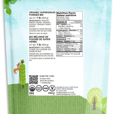 Organic SuperGrass Powder Blend, 1 Pound – Mixed Alfalfa, Barley Grass, and Wheatgrass Powders. Non-GMO, Pure Superfood, Vegan, Kosher, Bulk. Mixes Well. Perfect for Smoothies, and Shakes