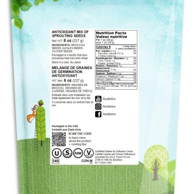 Food to Live Antioxidant Mix of Sprouting Seeds, 8 Ounces – Broccoli, Clover, Alfalfa, Kosher, Raw, Vegan