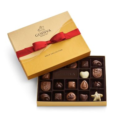 Godiva Chocolatier Valentine’s Day Chocolate Gift Box with Red Ribbon – 18 pc Assorted Milk, White and Dark Chocolates – Elegant Candy Box Treat for Women or Men