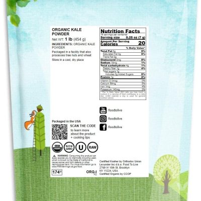 Organic Kale Powder, 1 Pound — Non-GMO, Made from Raw Dried Whole Leaves, Vegan, Kosher, Bulk, Great for Baking, Juices, Smoothies, Shakes, Теа, and Instant Breakfast Drinks
