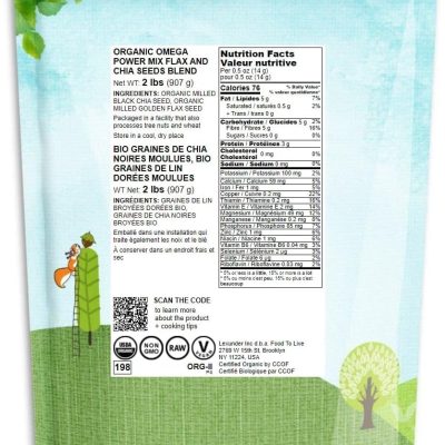 Organic Omega Power Flax and Chia Seeds Blend, 2 Pounds — Cold-Milled from Whole Raw Chia and Flax Seeds, Non-GMO, Vegan, Kosher, Bulk. Rich in Omega 3 Fatty Acids. Perfect for Smoothies and Shakes