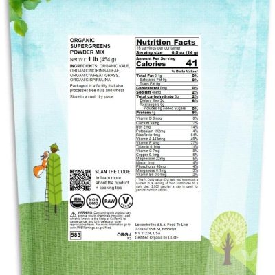 Organic SuperGreens Powder Blend, 1 Pound – Mixed Kale, Moringa, Spirulina, Wheatgrass Powders. Non-GMO, Pure, Vegan, Bulk. Rich in Antioxidants, Chlorophyll. Great for Juices, Smoothies, Baking