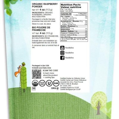 Organic Raspberry Powder, 4 Ounces – Non-GMO, Raw, Vegan Superfood, Bulk, Rich in Essential Amino Acids, Fatty Acids, and Minerals, Great for Juices, Drinks, and Smoothies, Contains Maltodextrin
