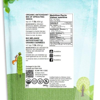 Organic Antioxidant Mix of Sprouting Seeds, 1 Pound — Non-GMO Broccoli, Alfalfa, Clover, Rich Germination Rate, Non-Irradiated, Kosher, Vegan Superfood, Bulk, Rich in Sulforaphane