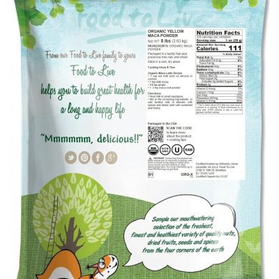 Food to Live Organic Yellow Maca Powder, 8 Pounds – Non-GMO, Kosher, Raw Ground Maca Root, Vegan, Flour, Bulk