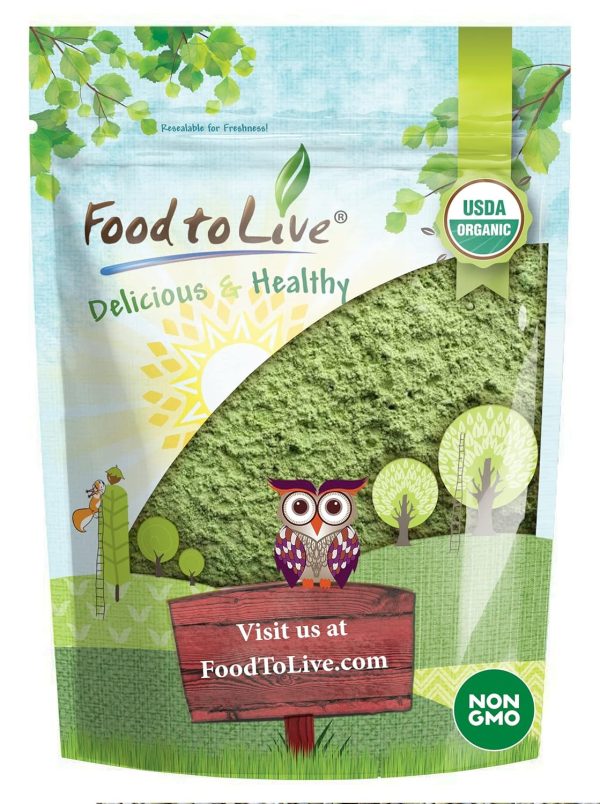 Food to Live Organic Wheatgrass Powder, 1 Pound — Non-GMO, Whole-Leaf, Raw, Non-Irradiated, Pure, Vegan Superfood, Bulk, Great for Juice, Rich in Fiber, Chlorophyll, Fatty Acids and Minerals