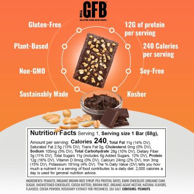 The Gluten Free Brothers – Chocolate Peanut Butter Snack Bars – Gluten Free Protein Bars – Non GMO, Soy Free, Dairy Free, Vegan – Plant Based Protein Bars, 2.05 Oz (12 Count)
