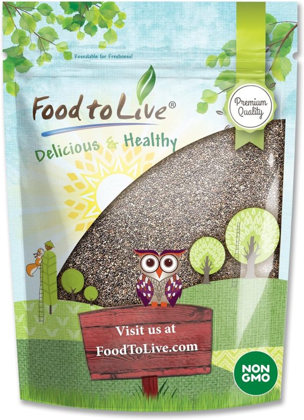 Food to Live Black Chia Seeds, 5 Pounds – Whole, Sproutable, Vegan, Kosher, Keto, Sirtfood, Bulk. Rich in Essential Fatty Acids, Fiber, Protein. Great for Chia Pudding, Smoothie, Oatmeal (5 LB)