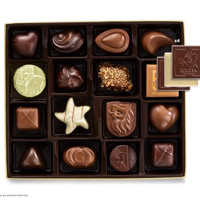 Godiva Chocolatier Chocolate Gift Box – Anniversary, Birthday and Summer Gifting – Assorted Luxury Chocolate Candy in a Blue Ribbon Classic Gold Box – 19 Pieces