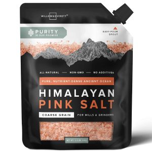 Willow & Everett Himalayan Pink Salt – Coarse Grain for Grinder Refill, 2.2lb / 1kg – Easy Pour Spout, Non-GMO – Kosher Rock Salt for Cooking
