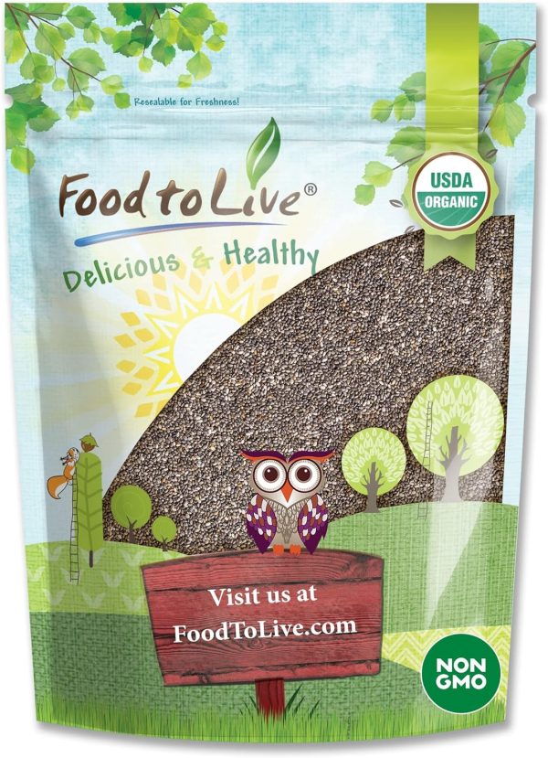 Organic Black Chia Seeds, 2.5 Pounds – Non-GMO, Whole, Sproutable, Vegan, Kosher, Keto, Sirtfood, Bulk. Rich in Essential Fatty Acids, Fiber, Protein. Great For Chia Pudding, Smoothie, Oatmeal