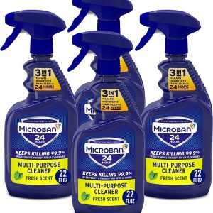 Microban Disinfectant Spray, 24 Hour Sanitizing and Antibacterial Spray, All Purpose Cleaner, Fresh Scent, 22 Fl Oz (Pack of 4)