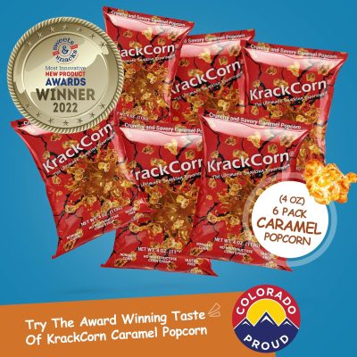 KrackCorn Caramel Popcorn. Award Winning Small Batch Caramel Corn Popcorn Unlike Anything You Have Tried Before! Caramel Flavored Popcorn for Movie Night or Game Night. Tasty Sweet and Salty Popcorn. Non GMO. Gluten Free Snacks. 4oz (Pack of 6)